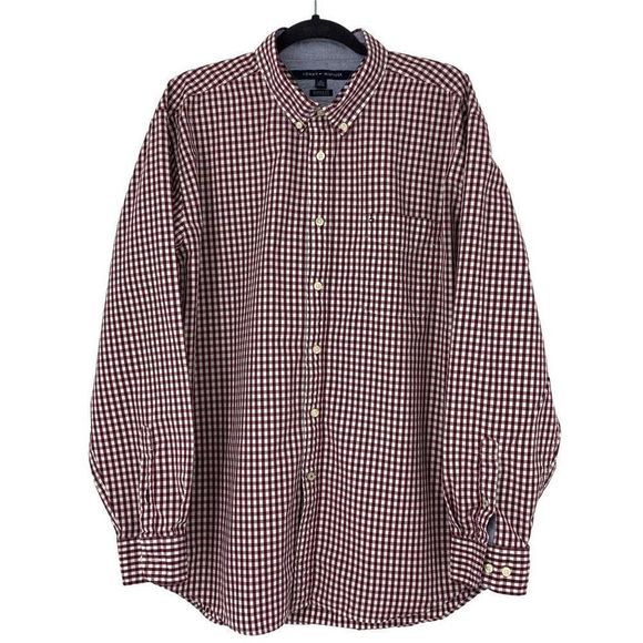 Mens Tommy Hilfiger XL Red Check Oxford Button Up Shirt Classic Fit EUC 3794 - Picture 1 of 10